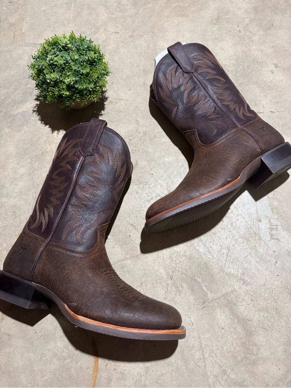Tecovas NEW The Dusty Square Toe Cowboy Boots Men Size 9 Cigar Brown Leather
